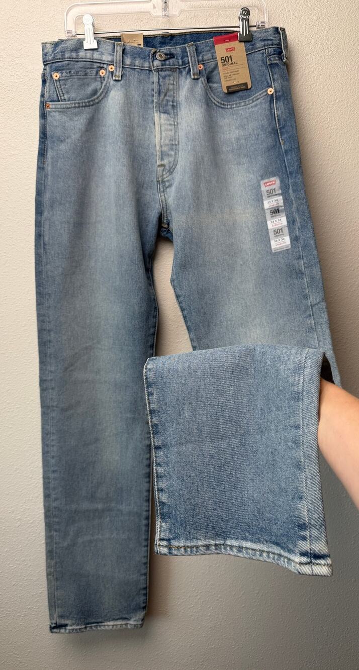 NWT Levi's 501 Light Wash Men's Jeans 33x34 Stretch
